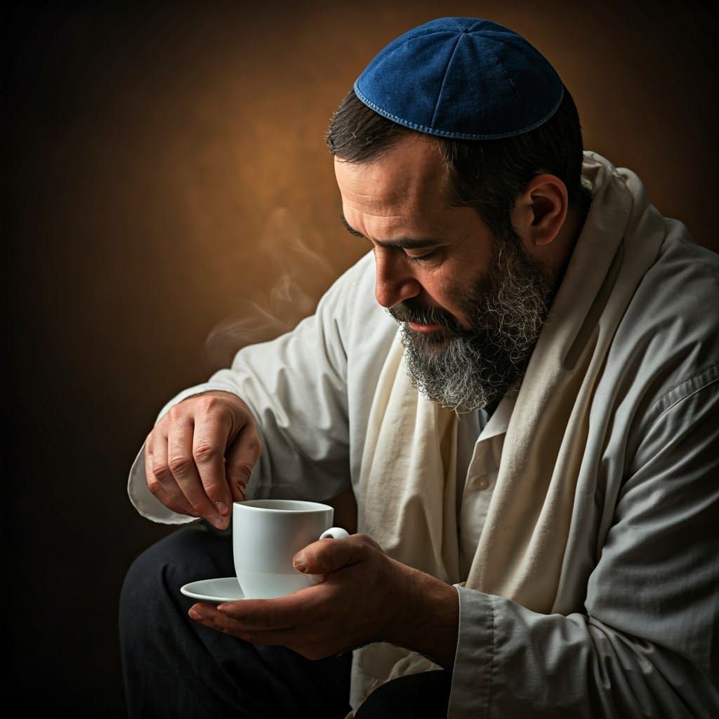 Devout Man Milking Cow into Coffee, Professional Portrait