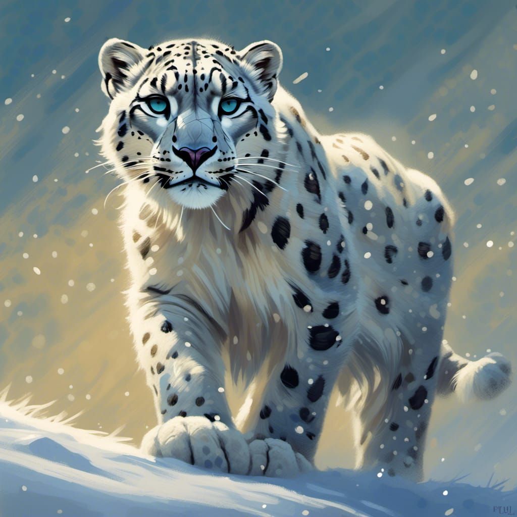 Spectral illuminated white snow leopard  🌾👻✨🌫️, Aaron Blaise, Bob Coonts, Bonnie Marris, Beverly Joubert.  
16k resolution,synthetic, hyp...