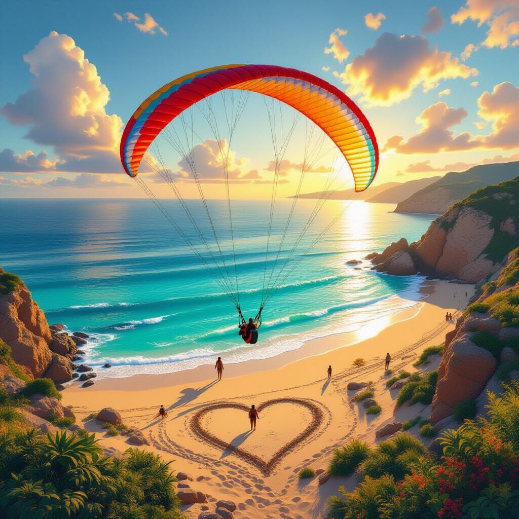Paragliders Soar Above Turquoise Sea: Aerial View