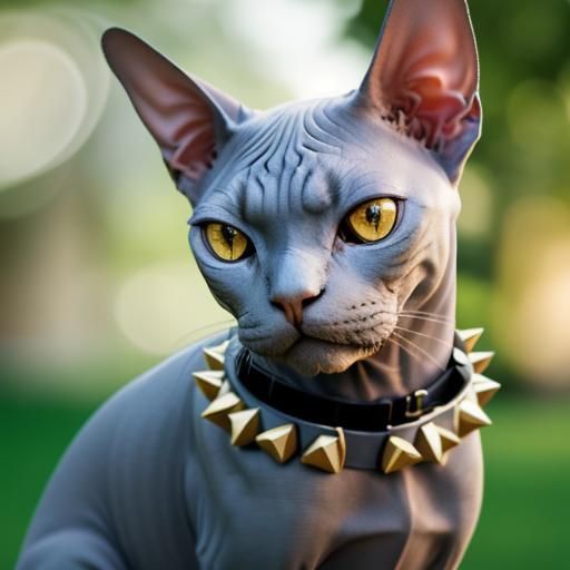 Sphynx cat, wearing a spiked collar AI Generated Artwork NightCafe