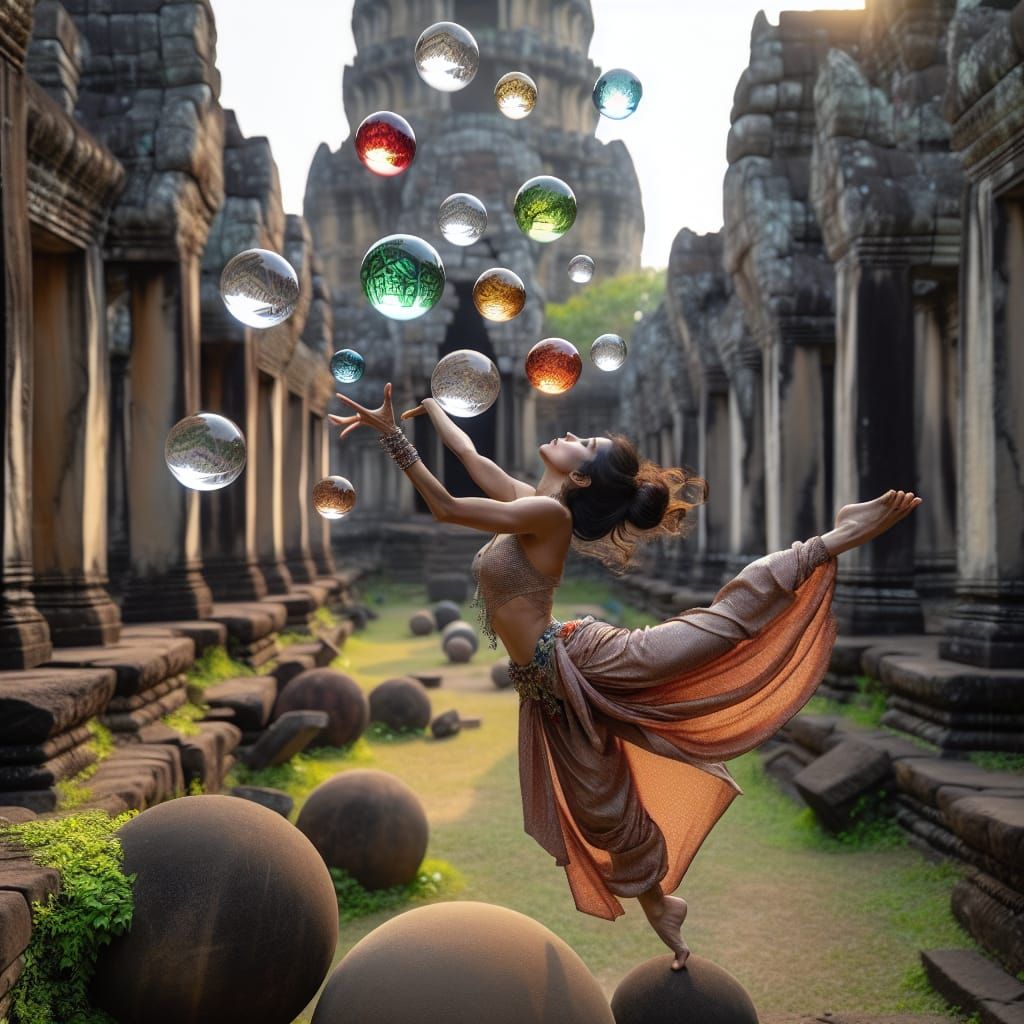 South Asian Enchantress Defies Gravity Amidst Ancient Ruins