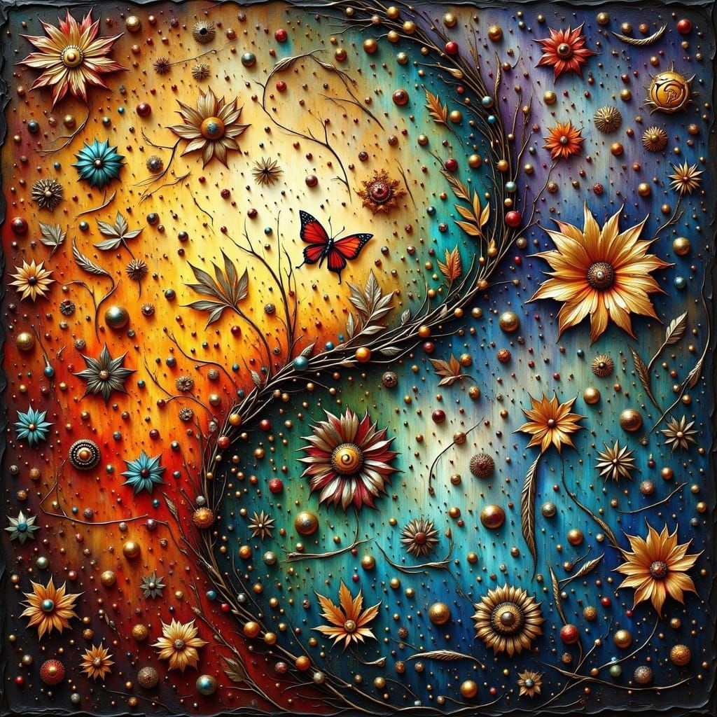 Abstract images representing seasons, yin-yang pattern <lora:Earth and texture:1.0>