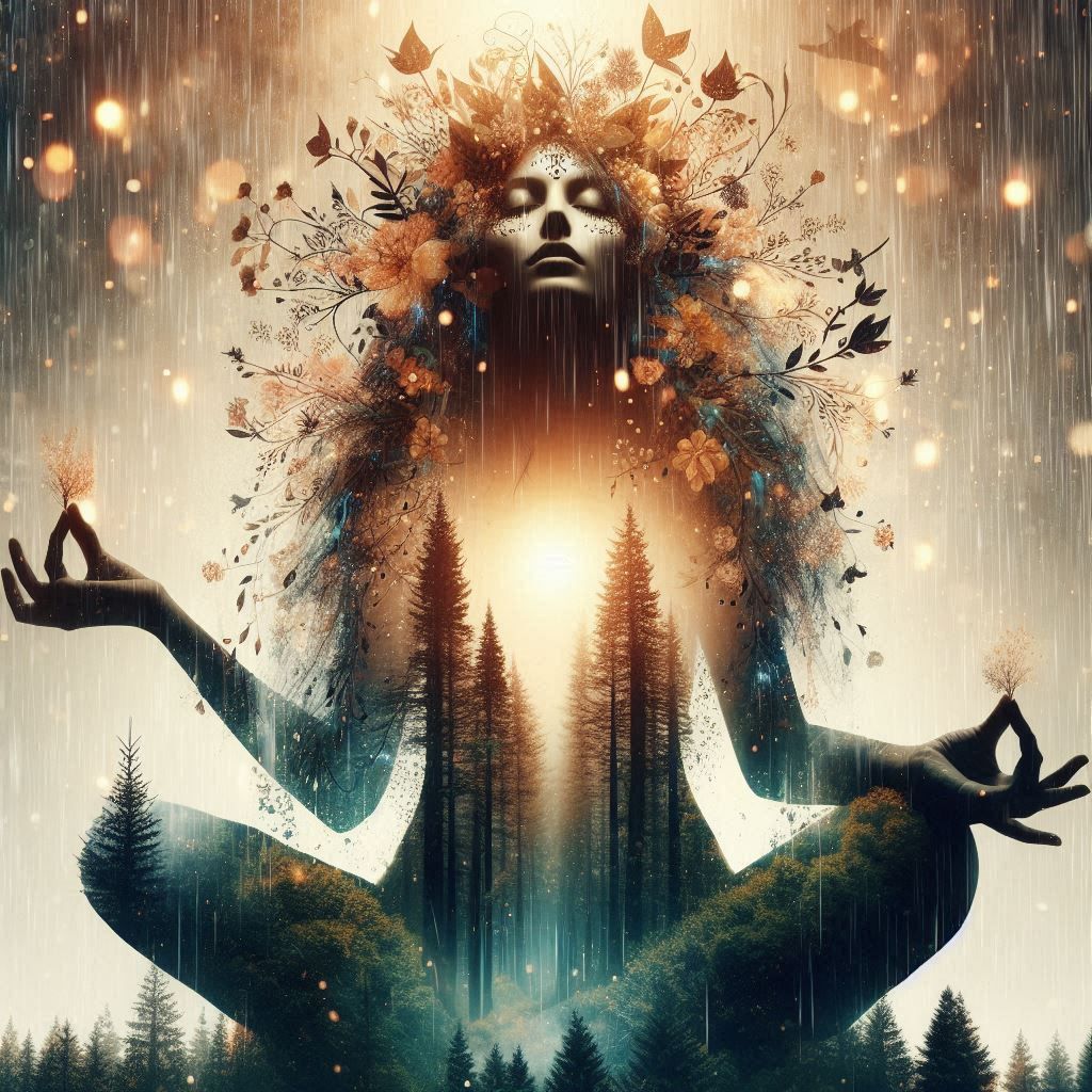 double exposure beautiful fantasy DALL-E 3 portrait landscape..