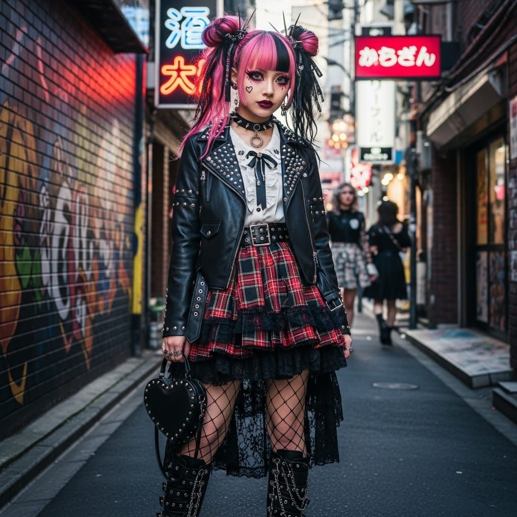 Punk gyaru girl in Ura-Harajuku, Jirai Kei and Gothic Rolita style