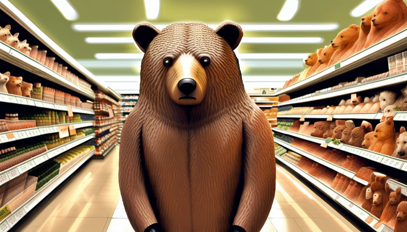 At a supermarket, only forest animals are visible. The fores...