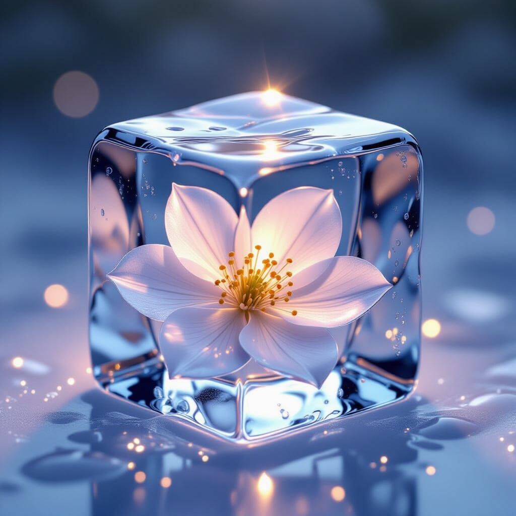 Flower Ice Cube with Ethereal Lighting