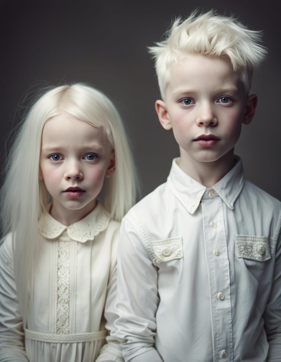 Adorable albino brother & sister; posing for a portrait; pale white ...