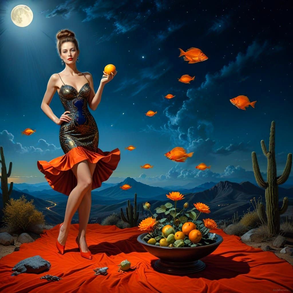 Mysterious Midnight Portrait in Surrealist Style