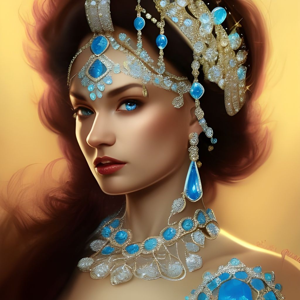 Beautiful princess with pendant covered in jewels, diamond e...