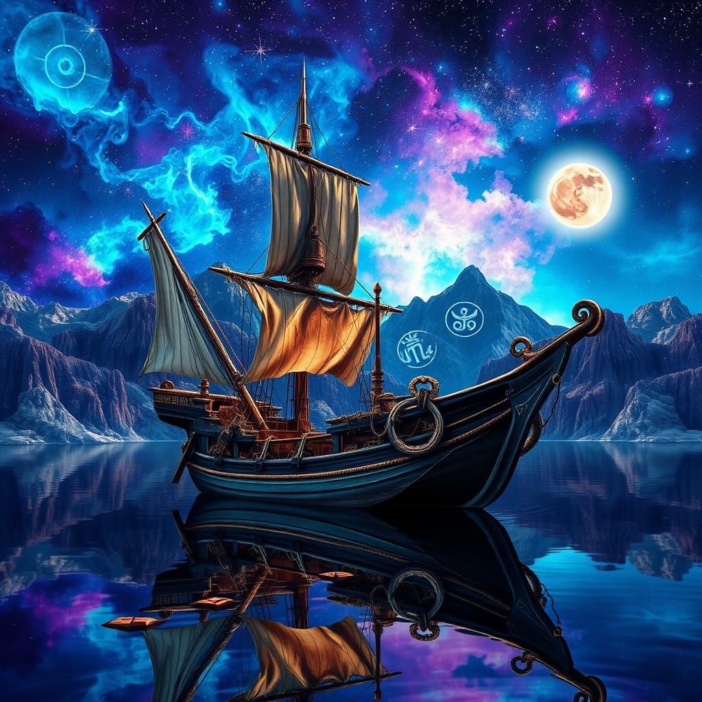 Graffiti Pirate Ship Amidst Mystic Nebula