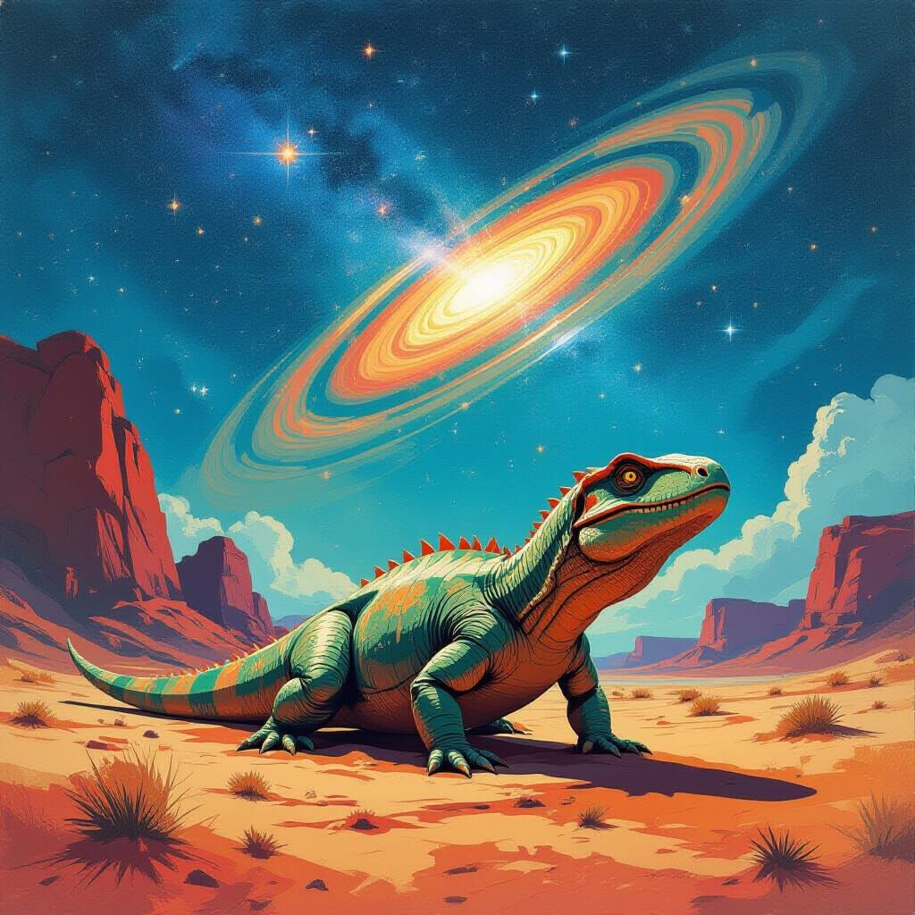 Prehistoric, Orion, Reptile, Tangential, acrylic lithograph 