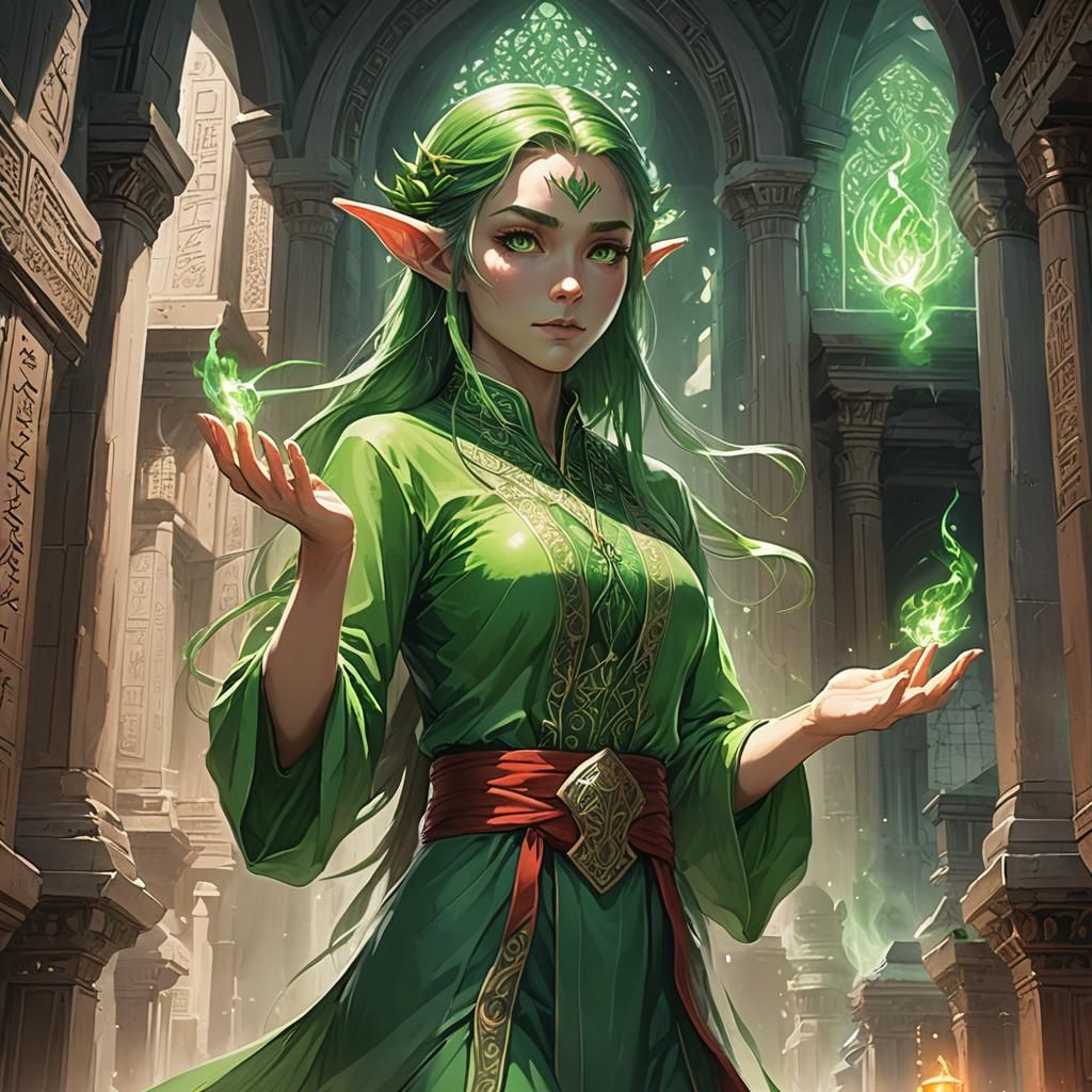 Just a beautiful girl, nice body, with elbows away from the body, 2 hands in front of the chest, magic in the palm, with glowing ORBs floati...