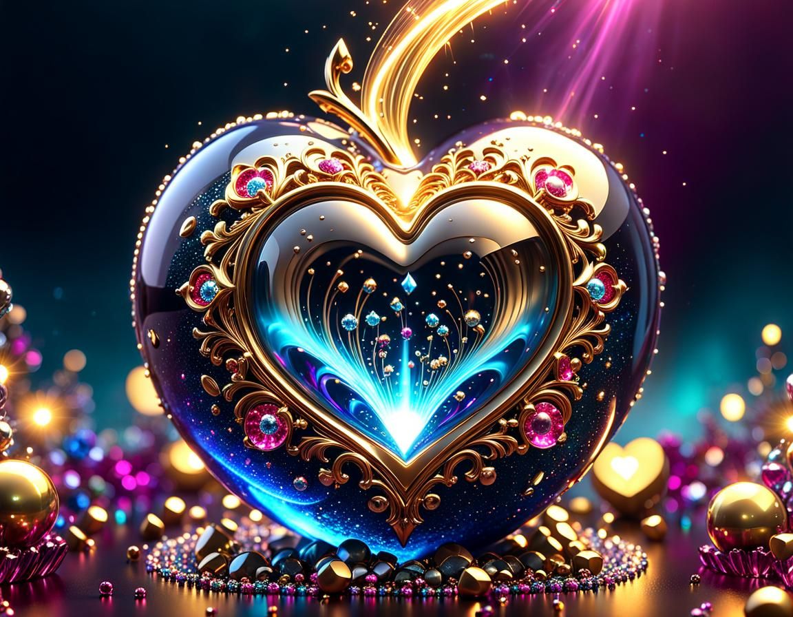 Epic 3D Love Bomb in Surreal Fantasy Scene