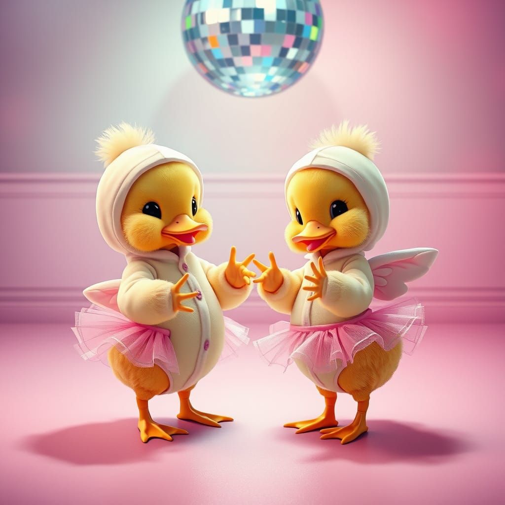 Chibi Ducklings Twerking in Pastel Disco, Pop Surrealism
