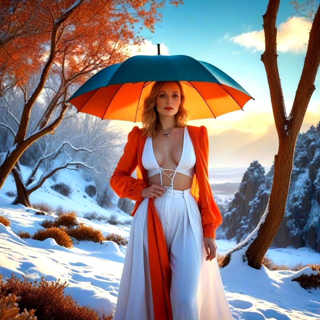 Enigmatic Lady in Vibrant Surreal Landscape