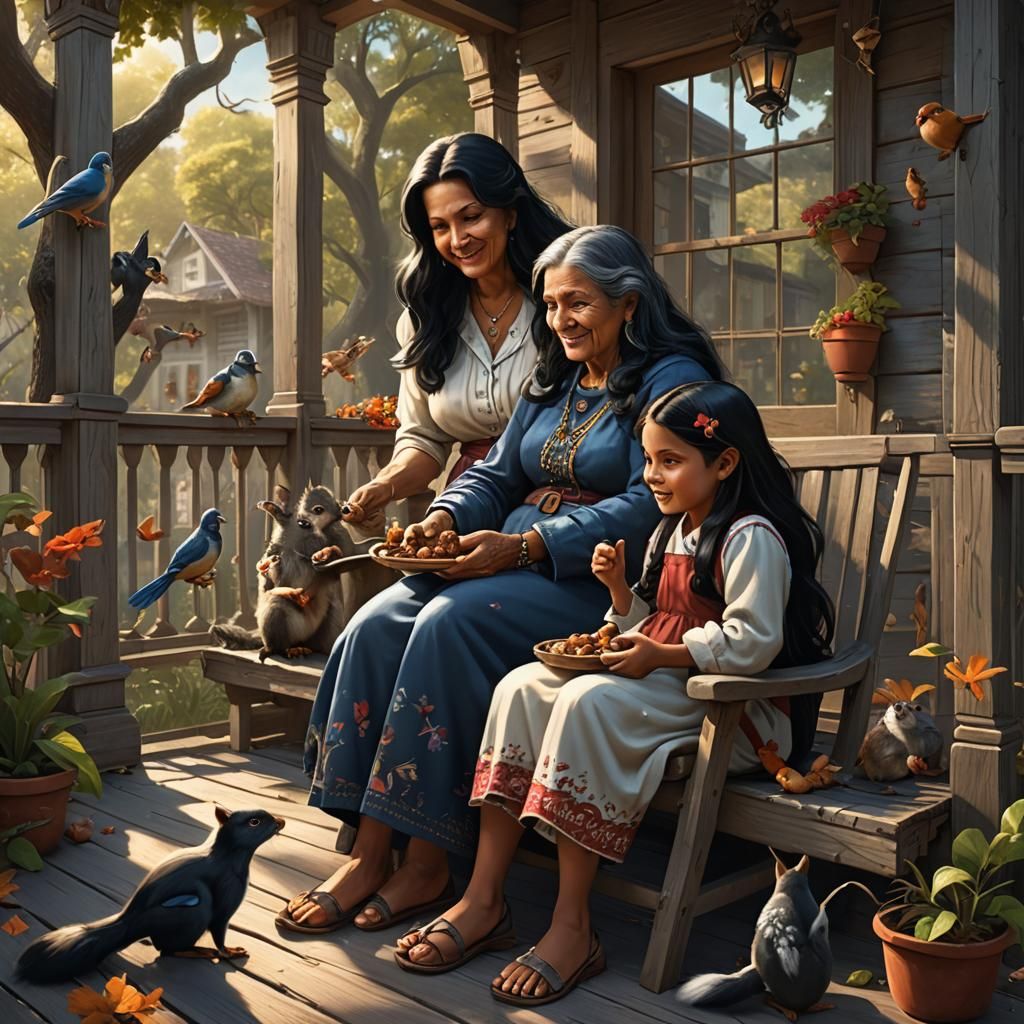 3 Generations of woman feeding the birds and squirrels together Happy Mothers Day ❤️💐  by @Jen Jay