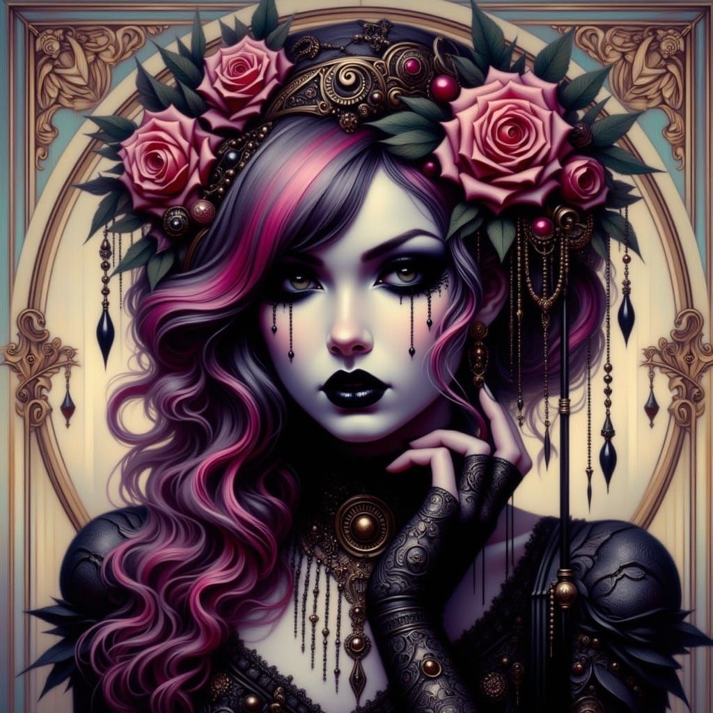  <lora:Romantic Goth:1.0> a beautiful stunning woman 