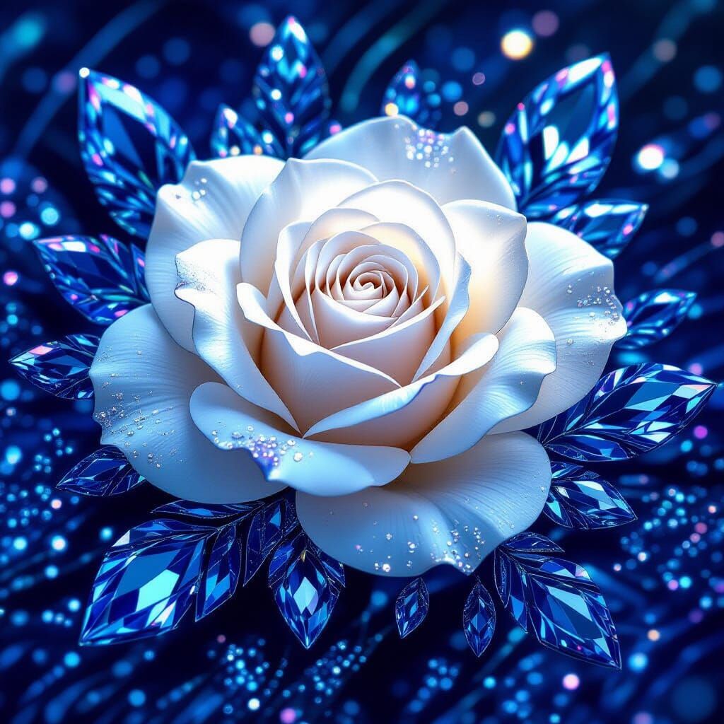 Sugar Rose with Crystals in Neon Futuristic Style
