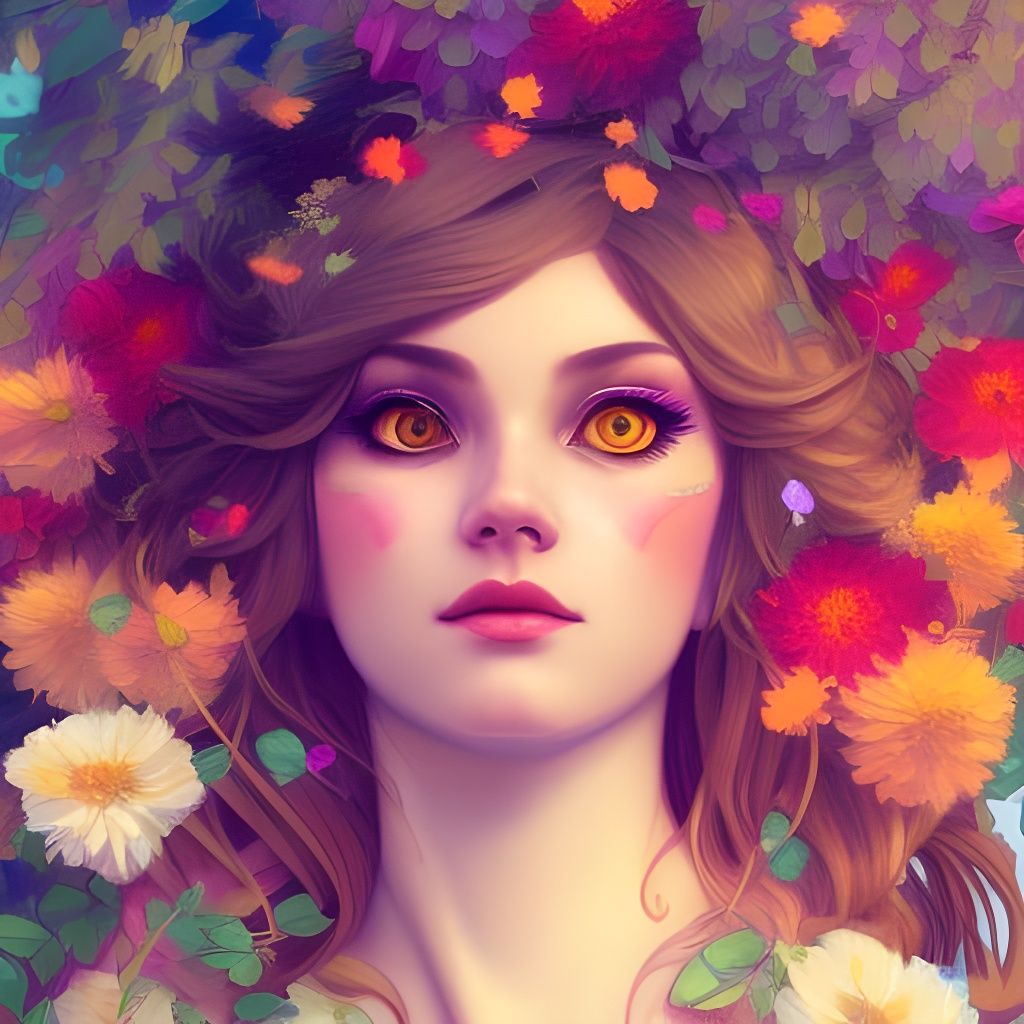 flirtatious fox, feminine, smug smile, fluffy,  lush colorfu...