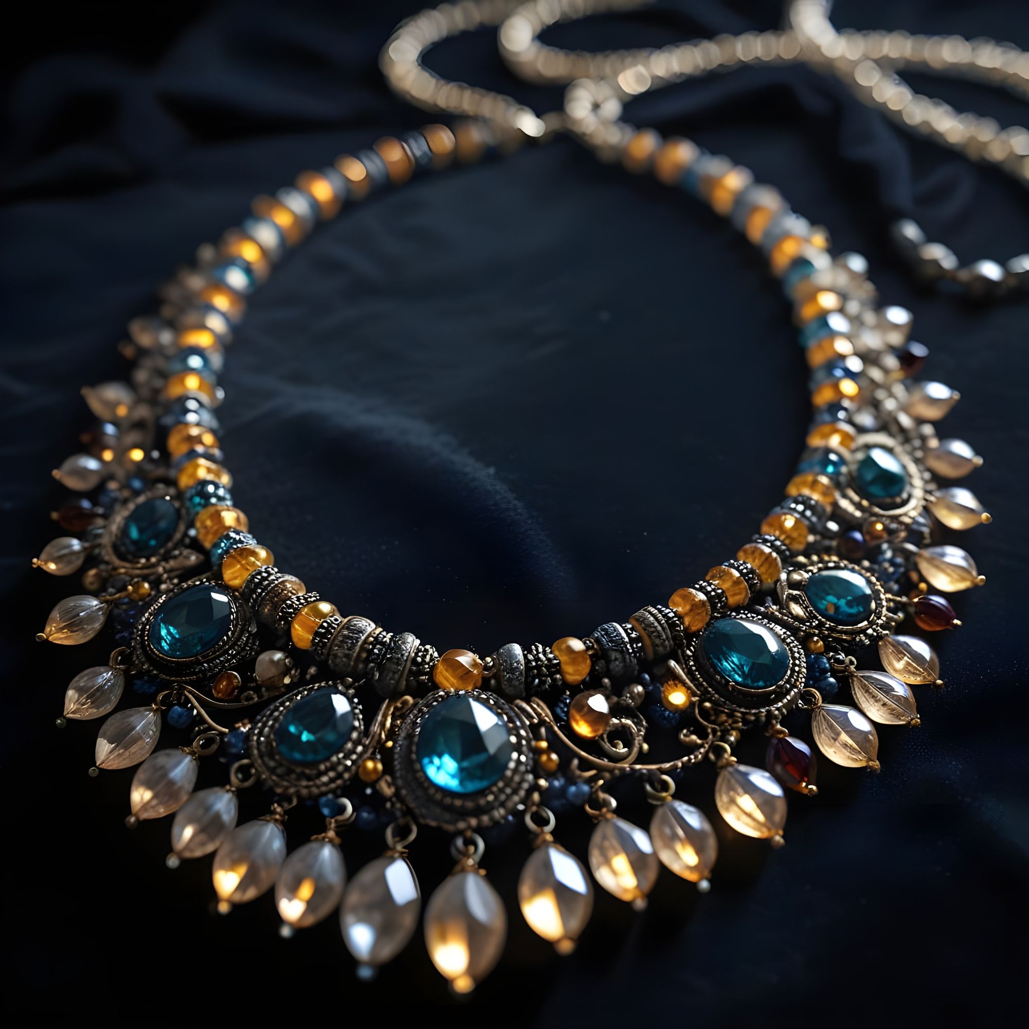 an intricate colorful bohemian beaded necklace.