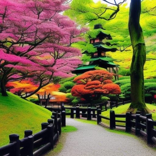 Beautiful Japanese park, colourful trees and flowers native ...