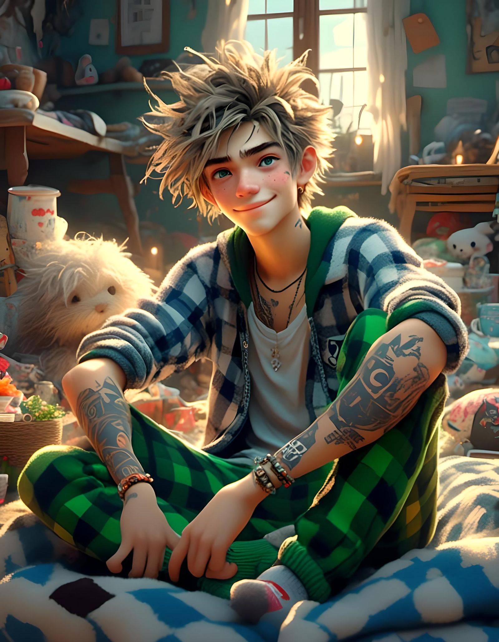 Pajamas with checkered 1 - AI Generated Artwork - NightCafe Creator