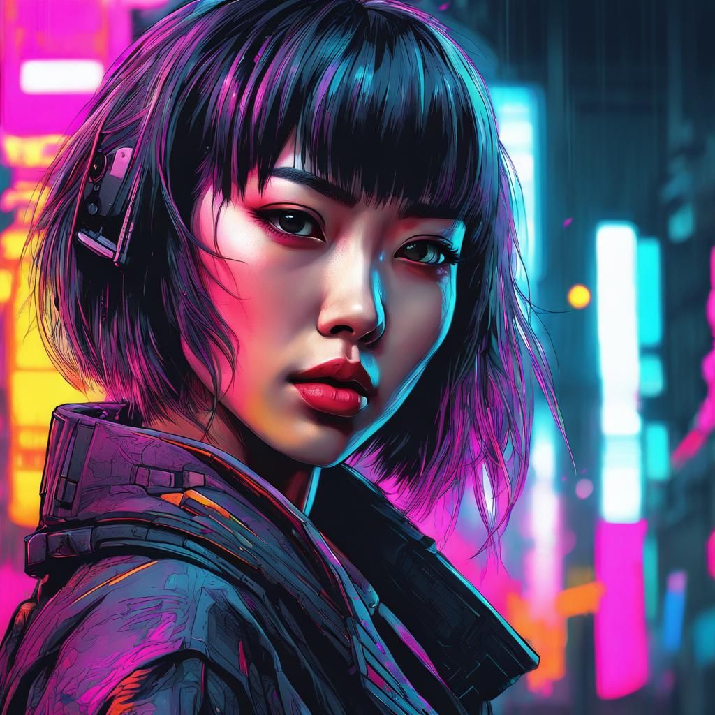 AI Art: 2D Girl in cyberpunk reality by @JkWW 💜🐖