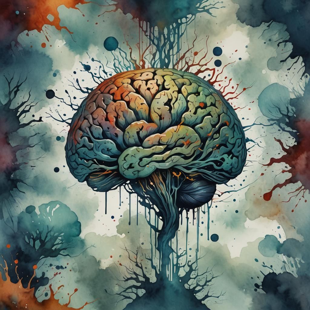 Watercolour minimalist of a world inside a persons brain