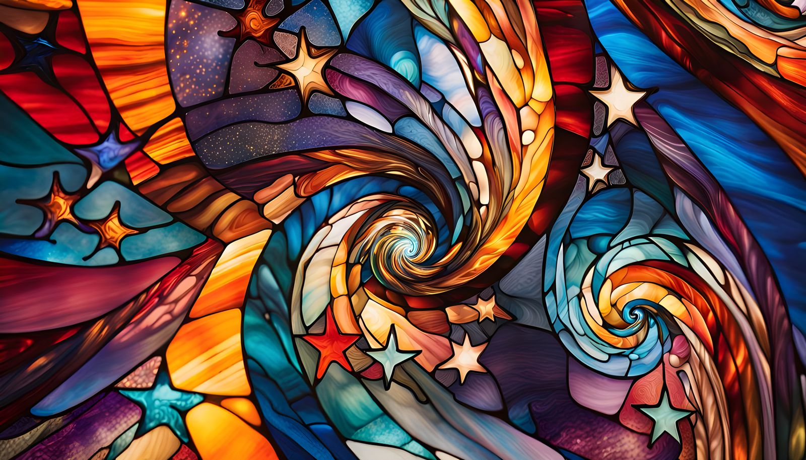 Stained Glass Art of Stars and Vortexes