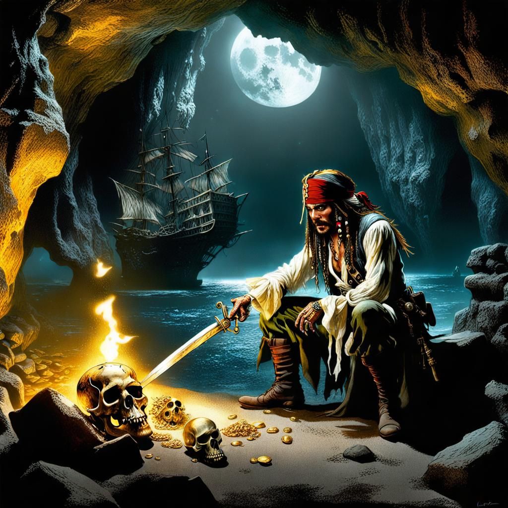 Pirates of the Caribbean; Captain Sparrow in In the cave wit...
