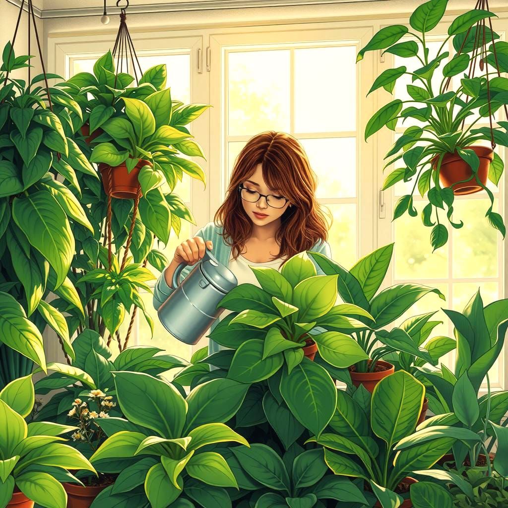 Using her green thumb to keep the house green