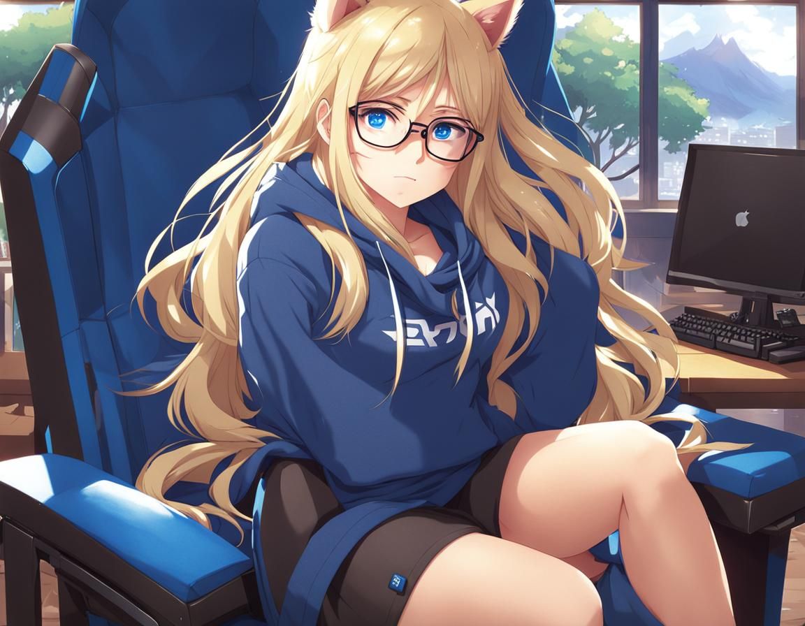 Anime Wolf Girl in Gaming Chair