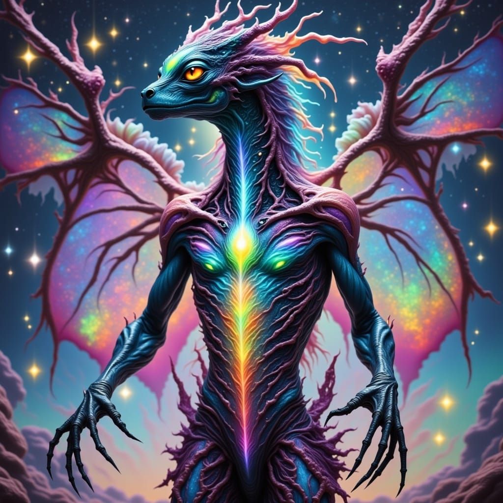 Ethereal Avatar in Prismatic Dragon Form with Celestial Back...