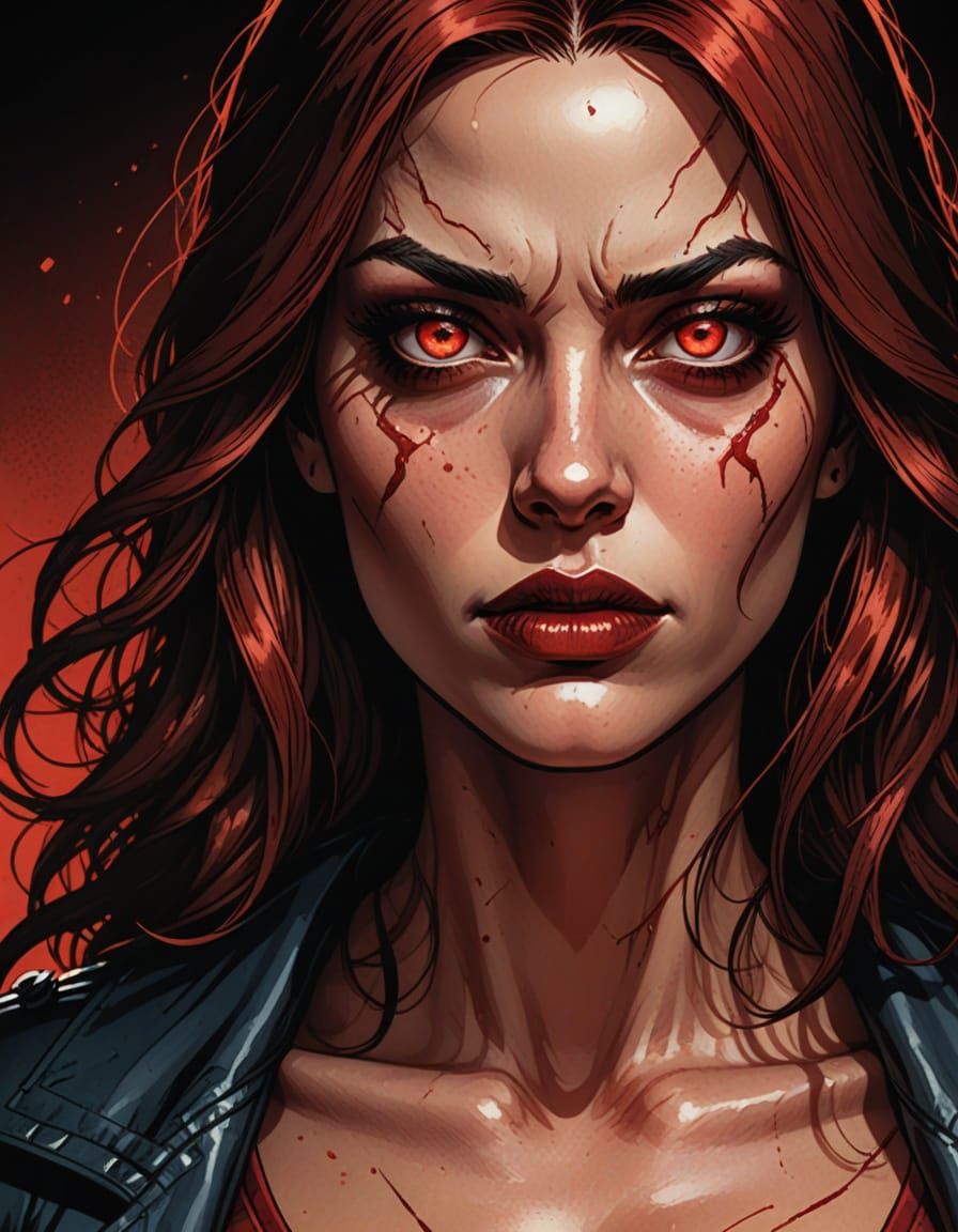 Red Eyes - Intense Comic Book Portrait with Deep Red Eyes