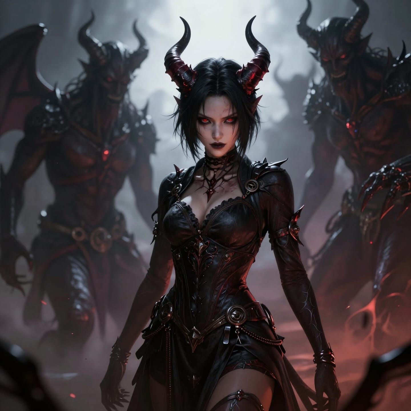 Thai Demon Woman with Dark Aura and Summoned Demons