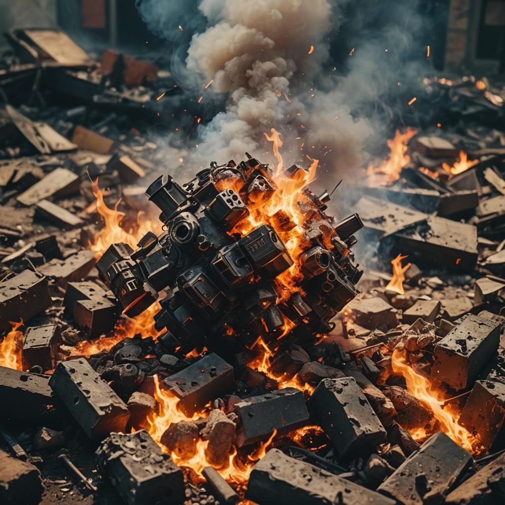 Explosive Device Engulfed in Smoke and Flames