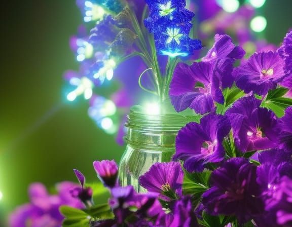 Bioluminescent Delphinium in Jar: Digital Matte Painting