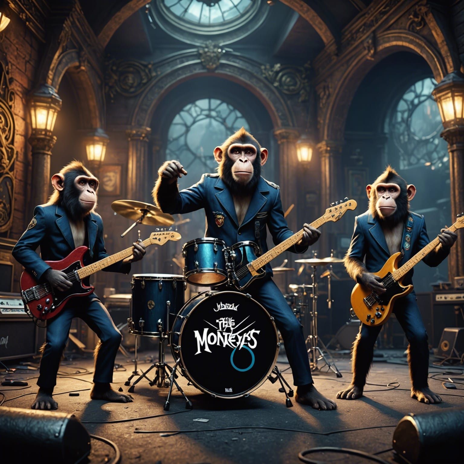 The Monkeys Rock Band. detailed matte painting, deep color, fantastical ...