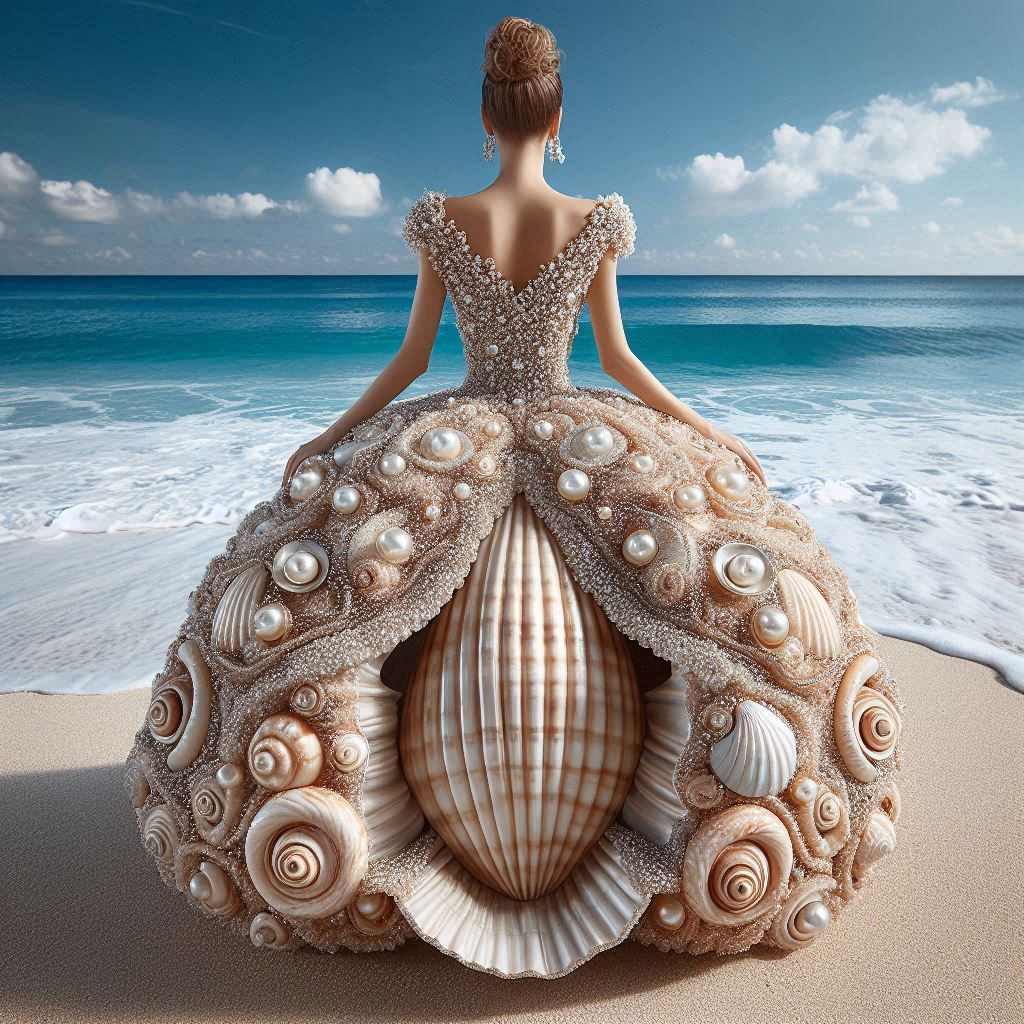 woman in a dress shaped like a large shell