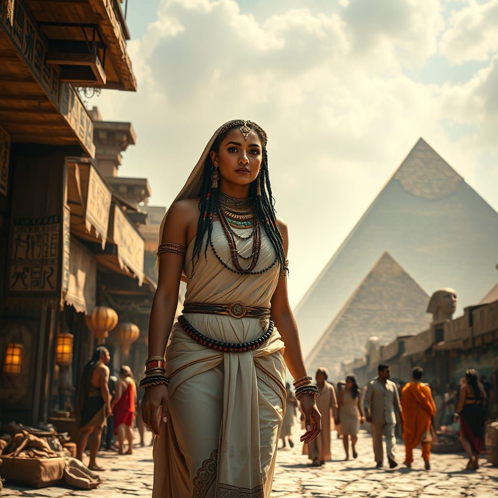  walking in a bustling ancient Egyptian marketplace, 