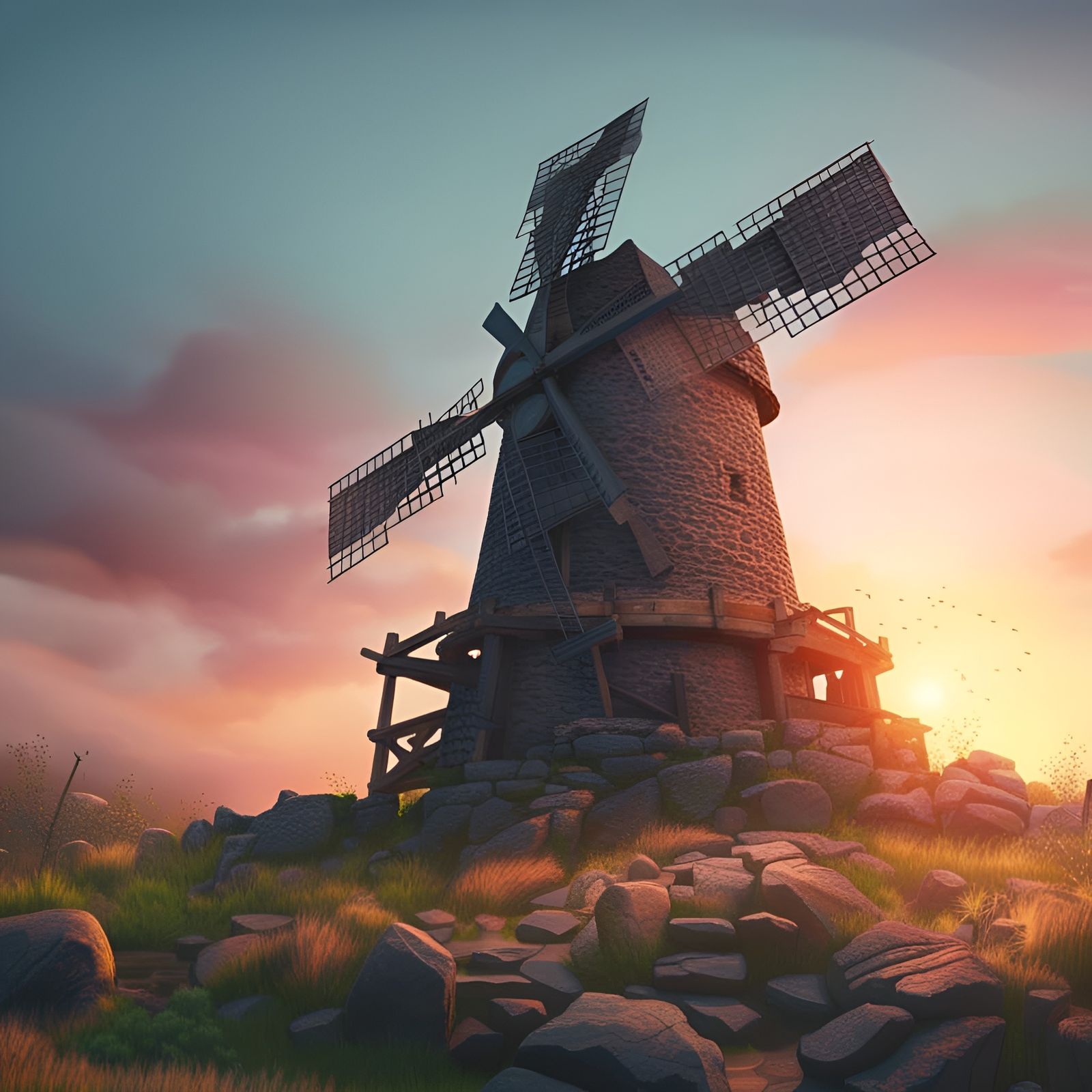  windmill over sunrise  false