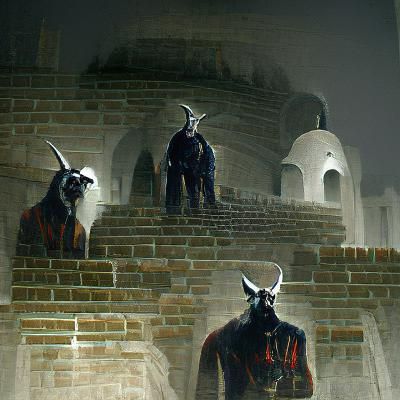 Goat headed men guarding the citadel