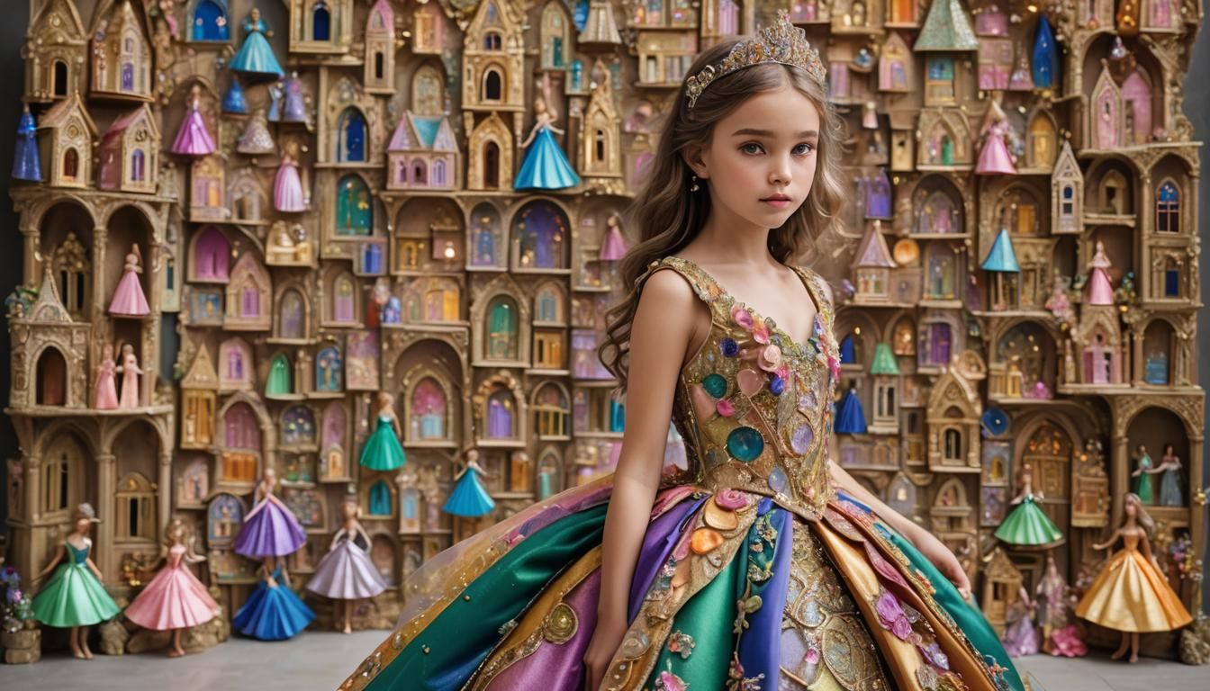 stunning girl  with a dress,A pink purple blue green yellow ...