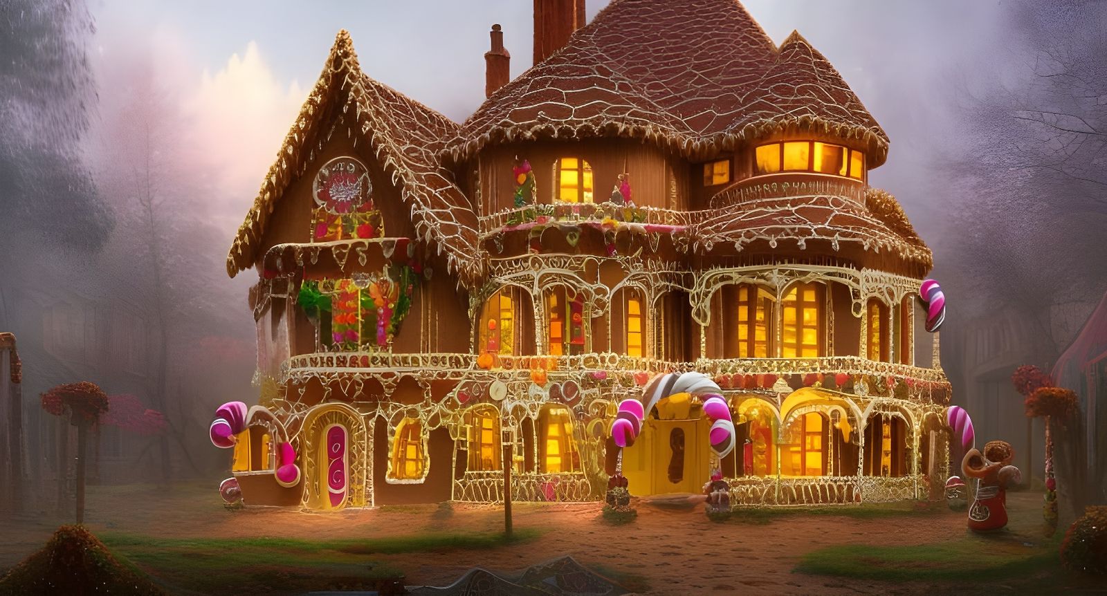 Victorian style house made of Gingerbread,  frosting, and ca...
