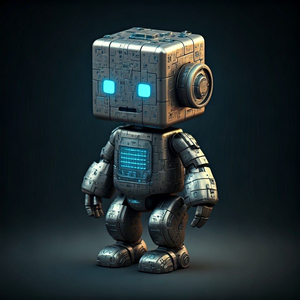 A silvery cubed fantasy robot  by @axelb