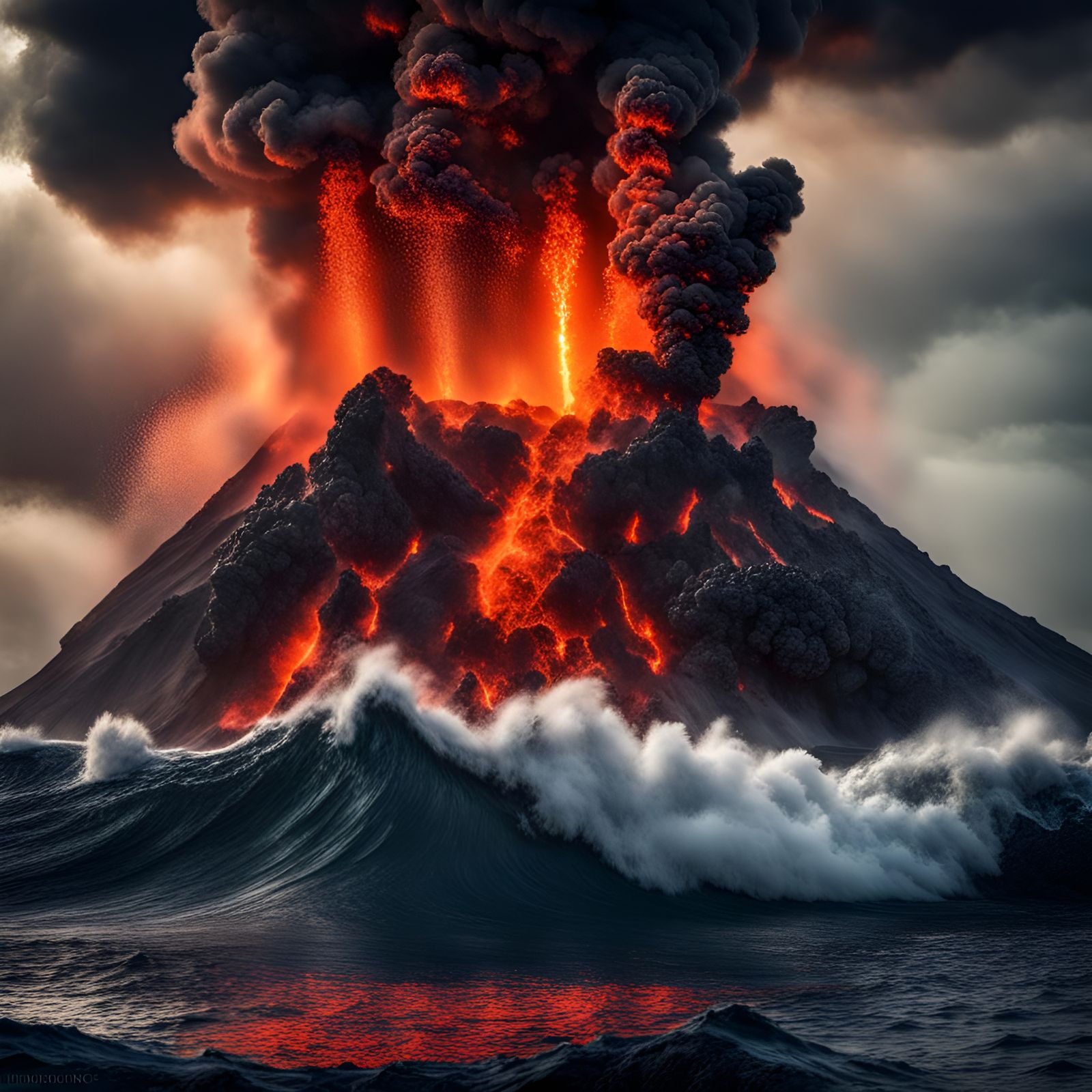 Volcano vs Ocean - AI Generated Artwork - NightCafe Creator