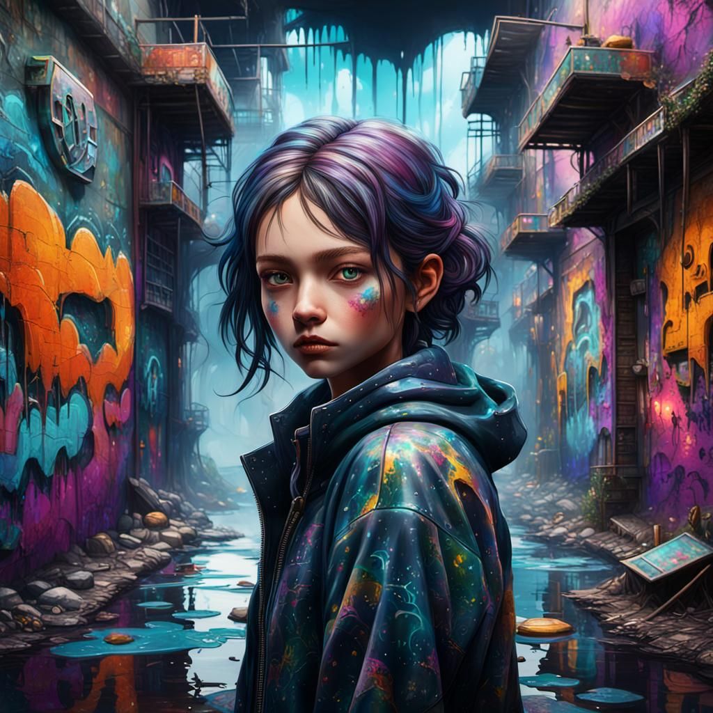 Farbenfrohe Graffiti-Kunst in der städtischen Gasse”