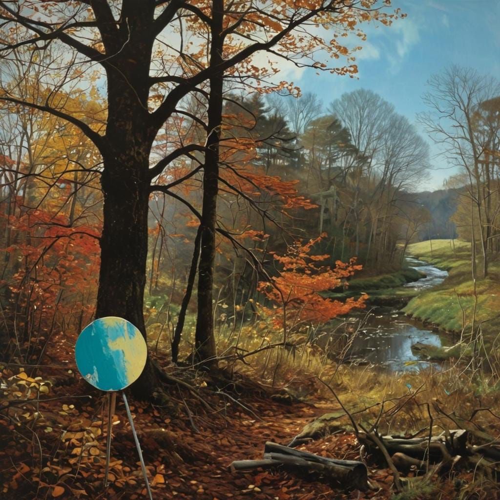 Abstract Landscape with Distorted Sign in Foreground