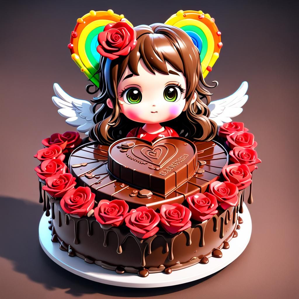 cute cupids daughter chocolate drip out chocolate heart,rain...