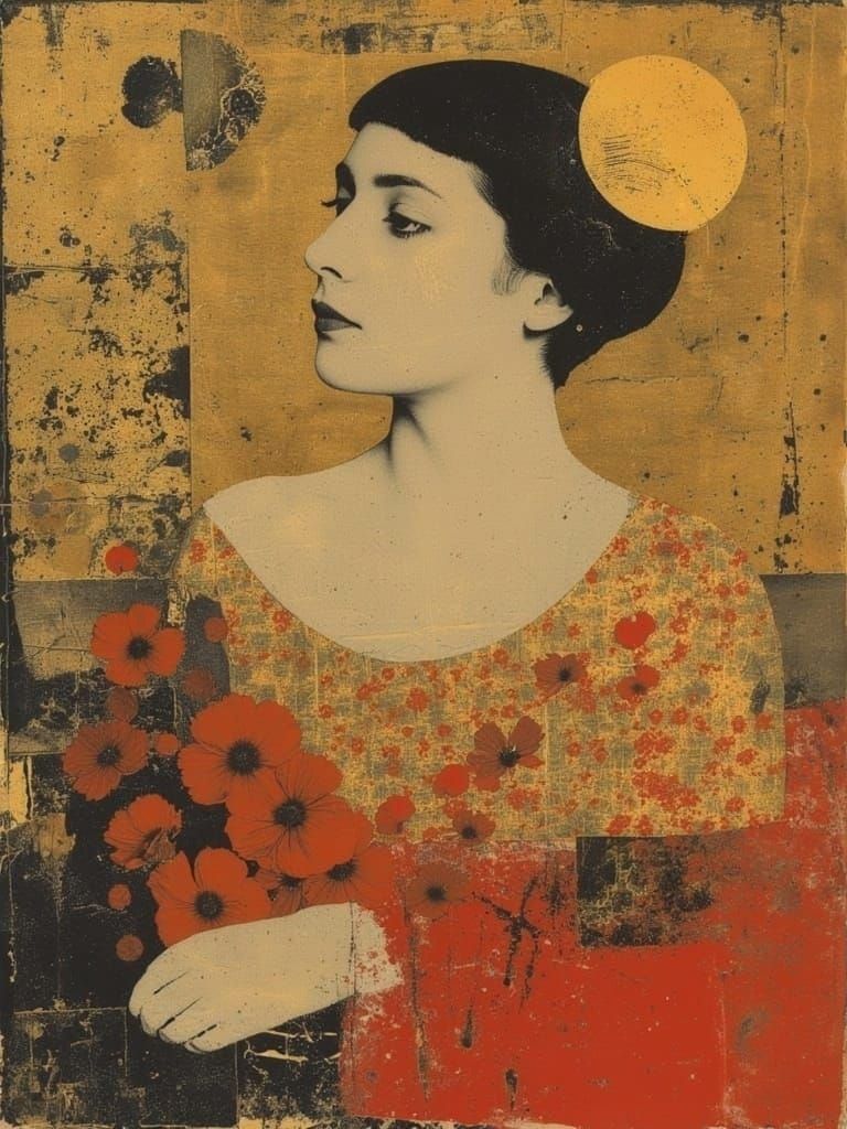 Impressionistic soft focus painting style Adele Bloch-Bauer Golden woman Gustav Klimt ecstatic sparkling glittering gold abstract zentangle...